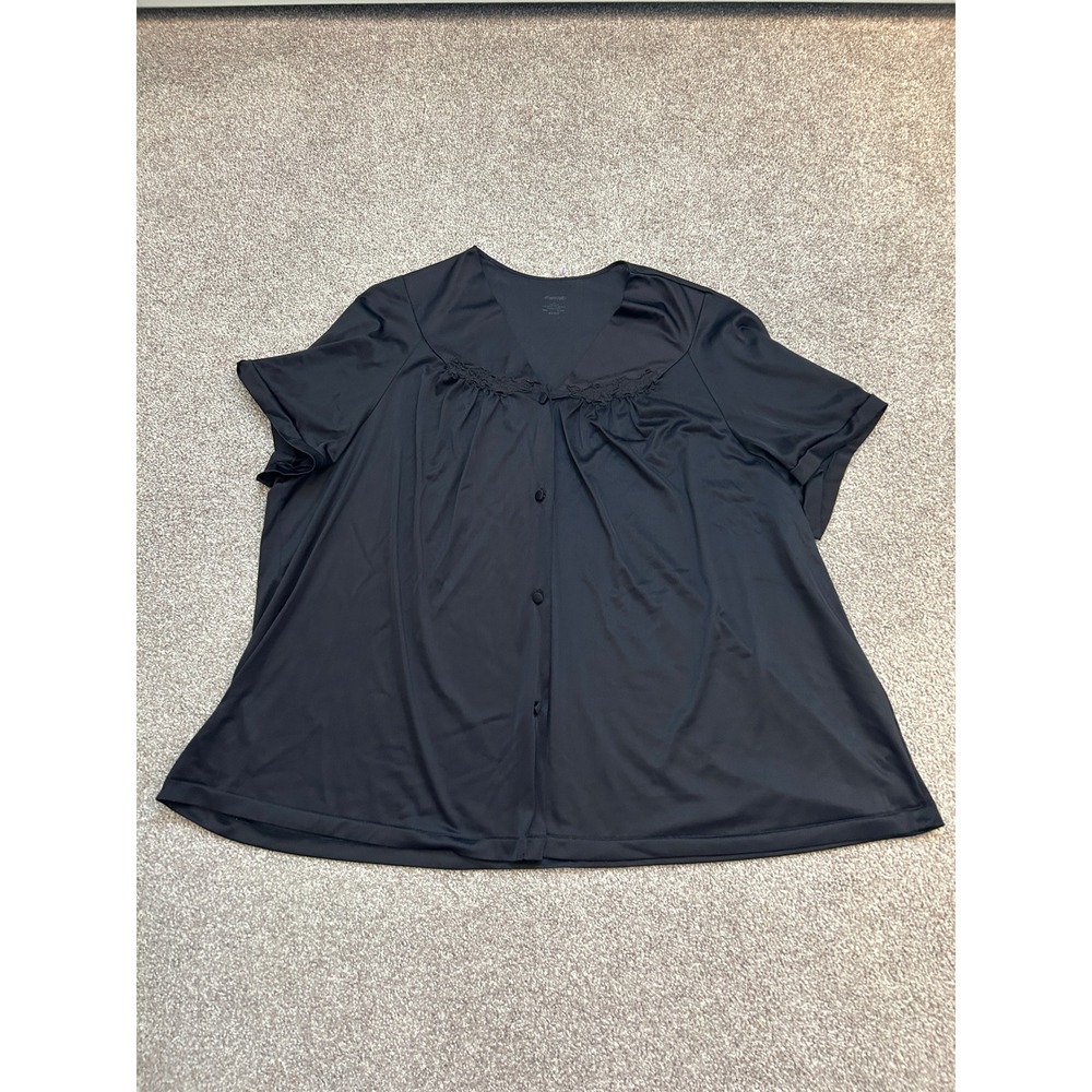 Exquisite Form Bed Jacket Womens 2X Black Excellent Short Sleeve Button Front